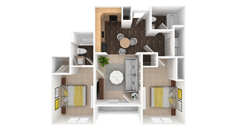 Floor plan for 2 beds, 2 baths, 1070 sqft